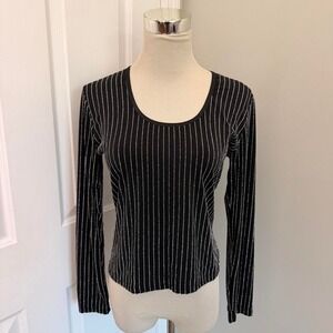 Y2K BLACK AND SILVER GANTOS STRIPED LONG SLEEVE TOP‎